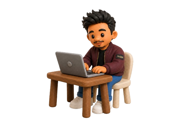 3D clay character working on a laptop